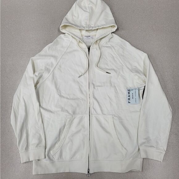 Frame Denim Mens Zip Up Sweater In White - Picture 2 of 4